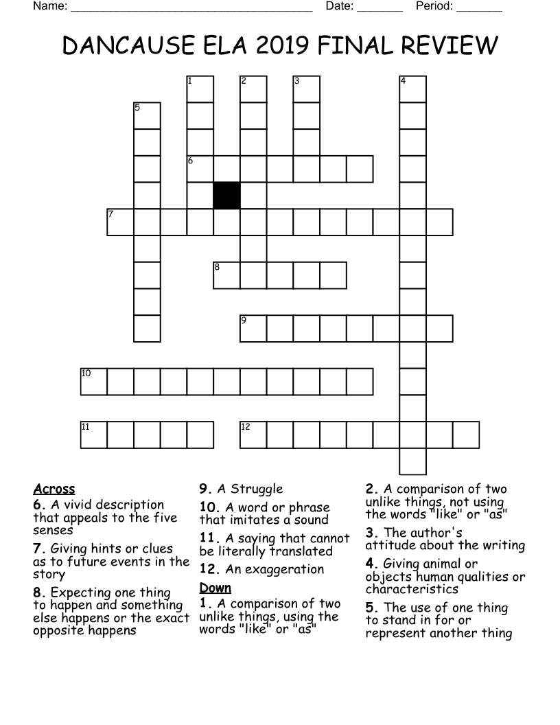 DANCAUSE ELA 2019 FINAL REVIEW  Crossword