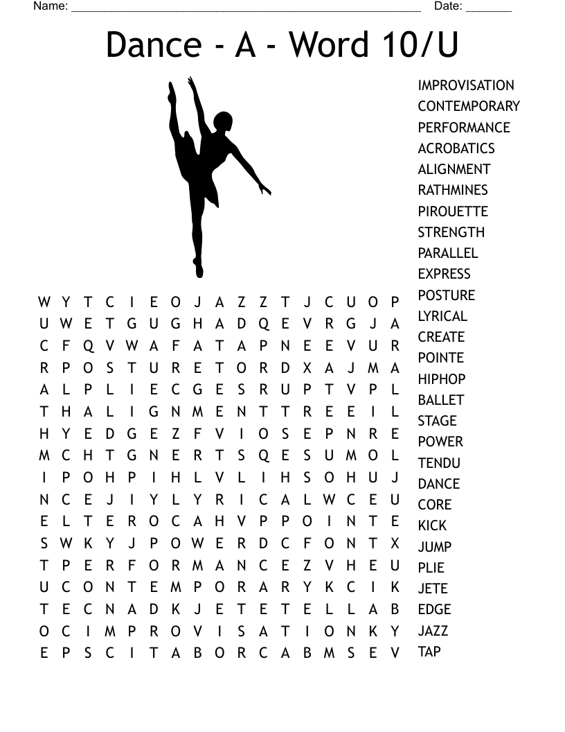 Dance - A - Word 10/U Word Search