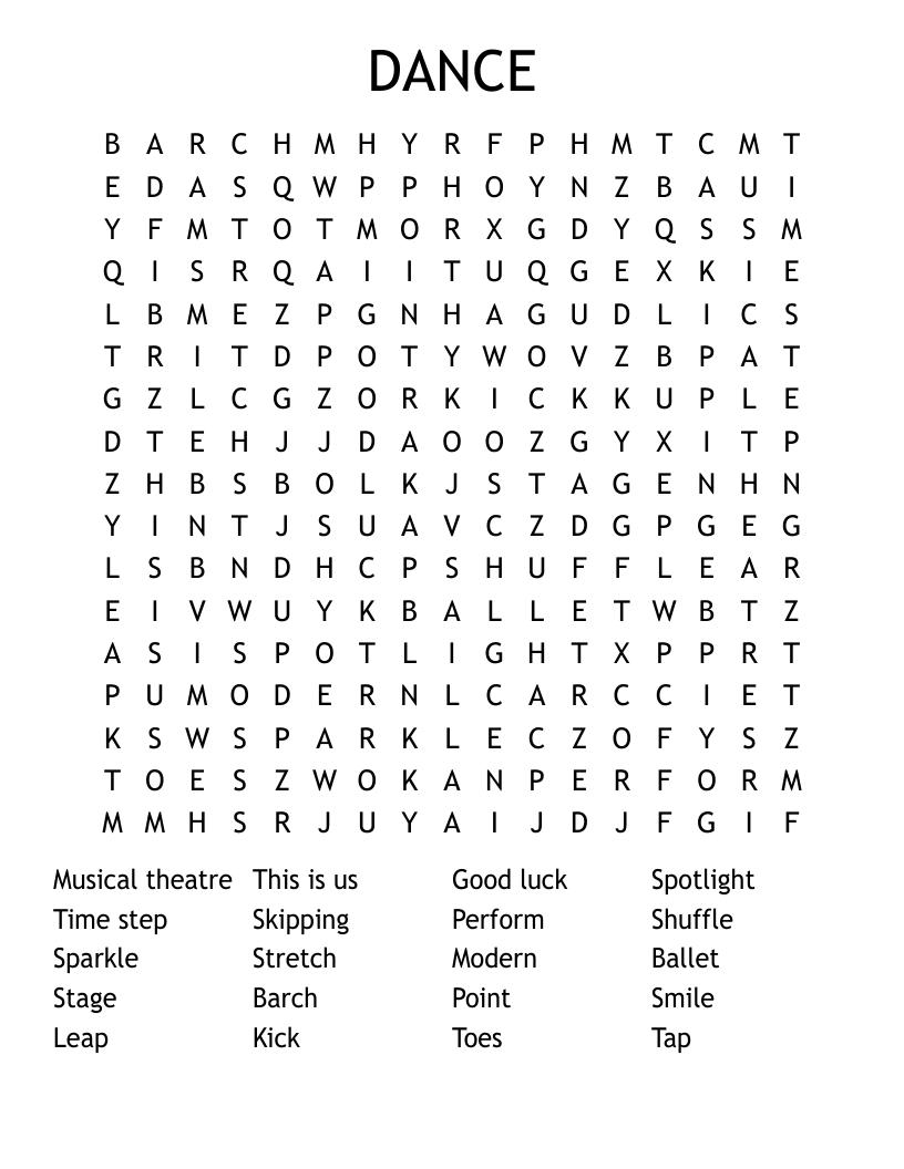 DANCE Word Search