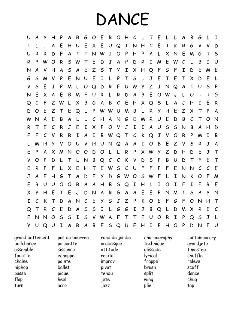 DANCE Word Search