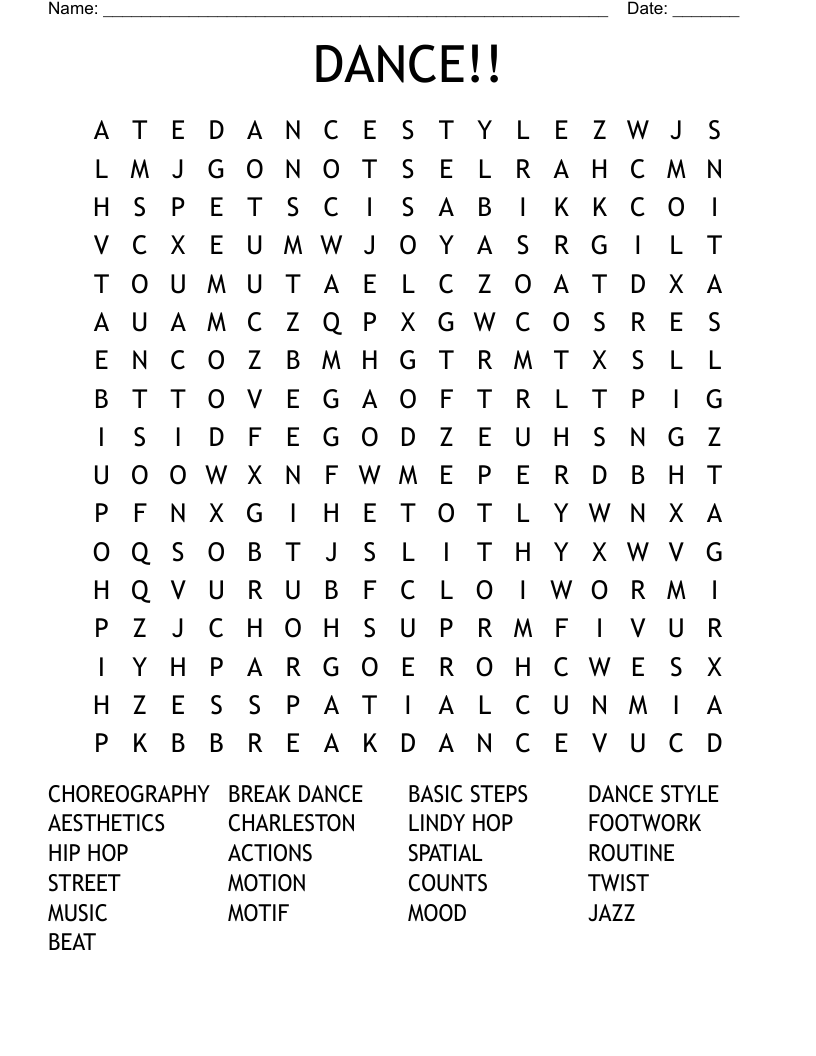 DANCE!! Word Search