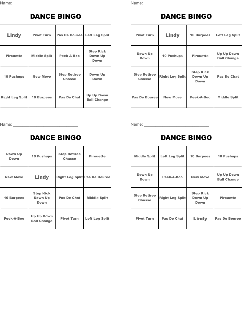 DANCE BINGO