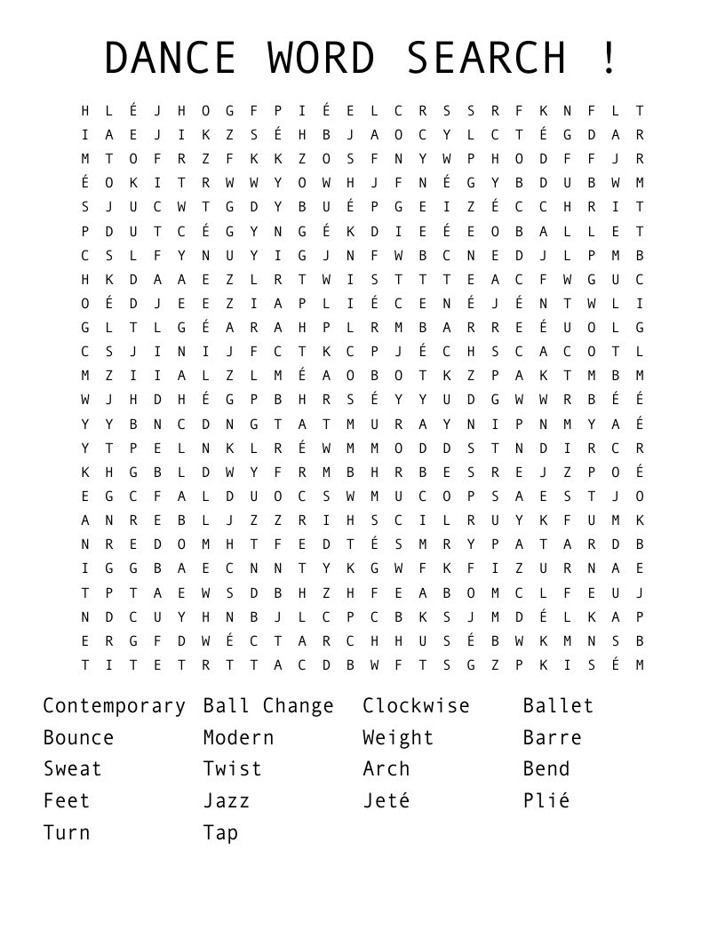 DANCE WORD SEARCH !