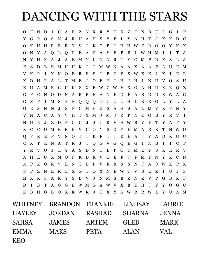 DANCING WITH THE STARS Word Search