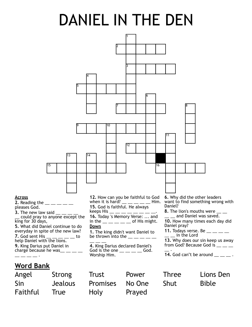 DANIEL IN THE DEN Crossword