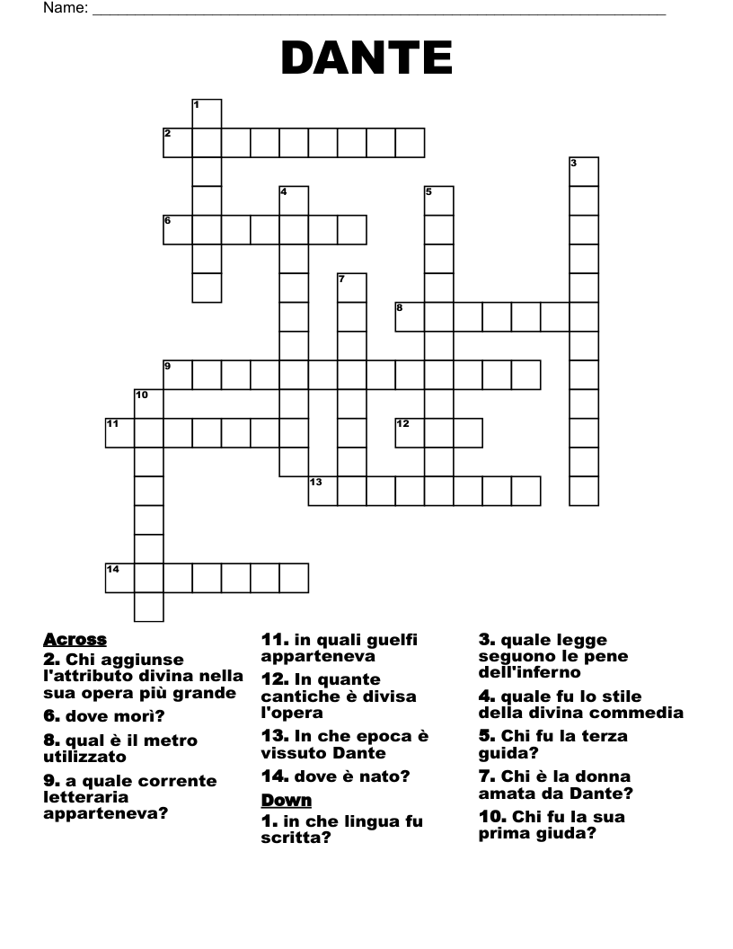 DANTE Crossword