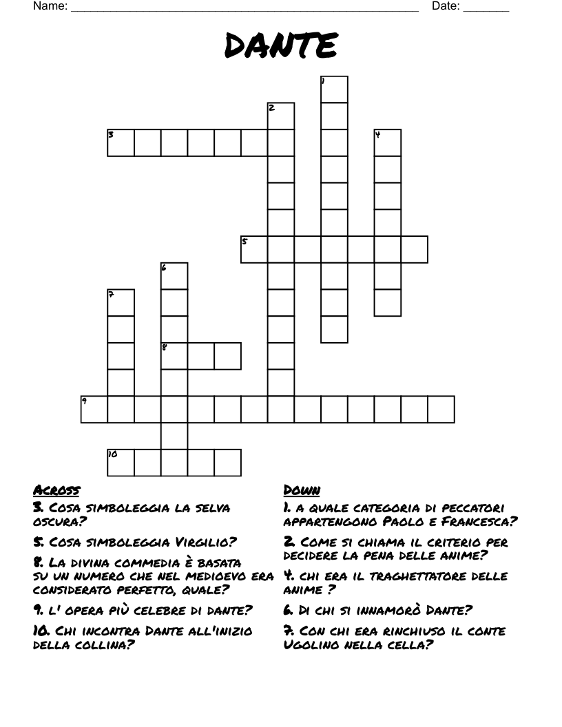 DANTE Crossword