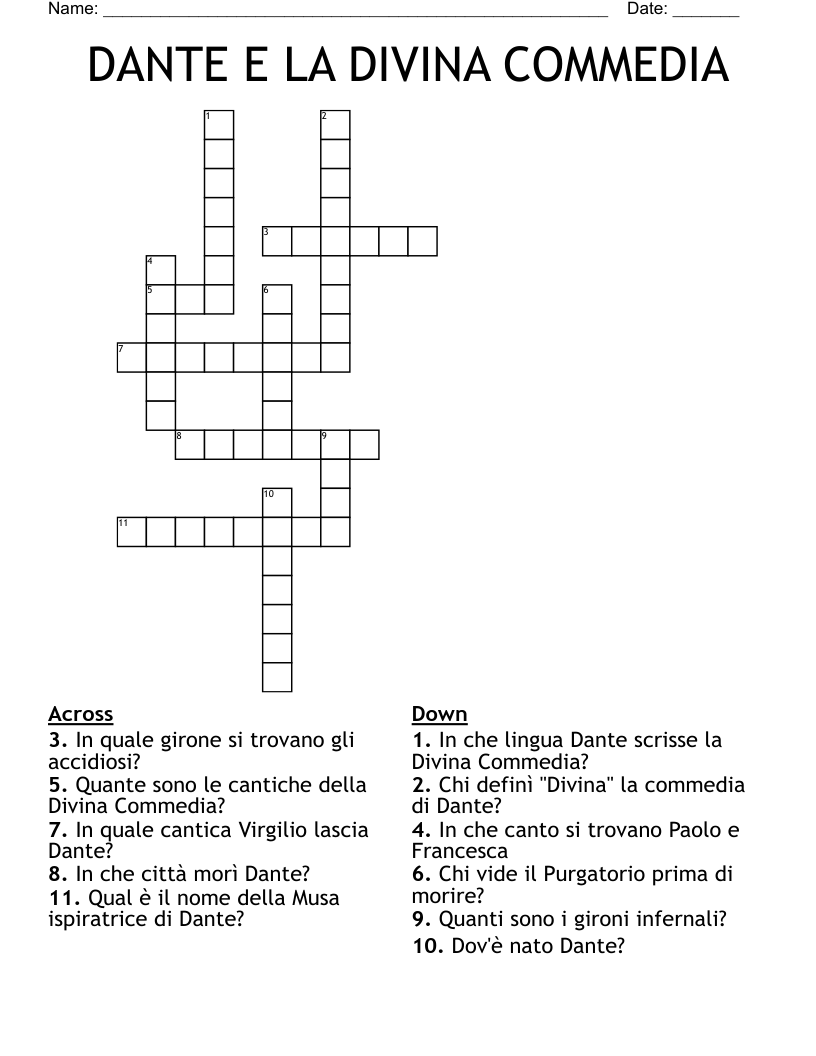 DANTE E LA DIVINA COMMEDIA Crossword