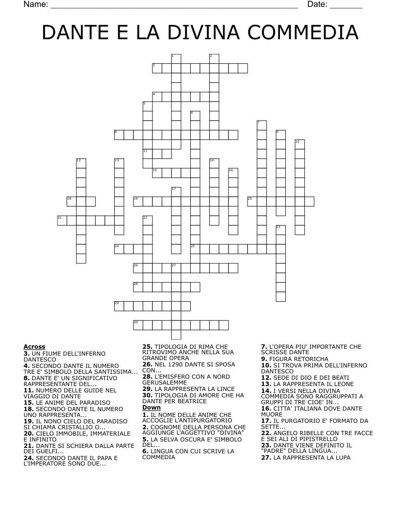 DANTE E LA DIVINA COMMEDIA Crossword