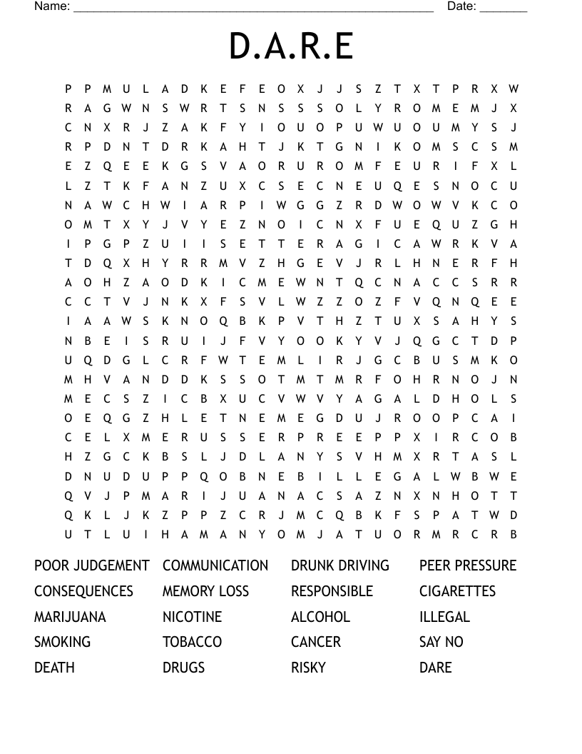 D.A.R.E Word Search
