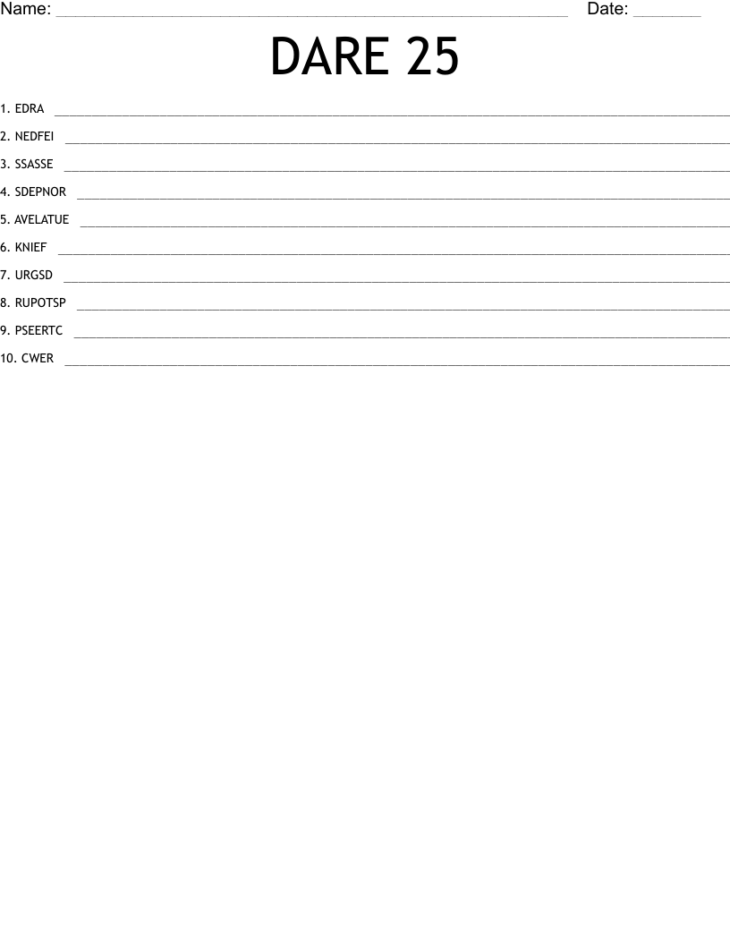 DARE 25 Word Scramble