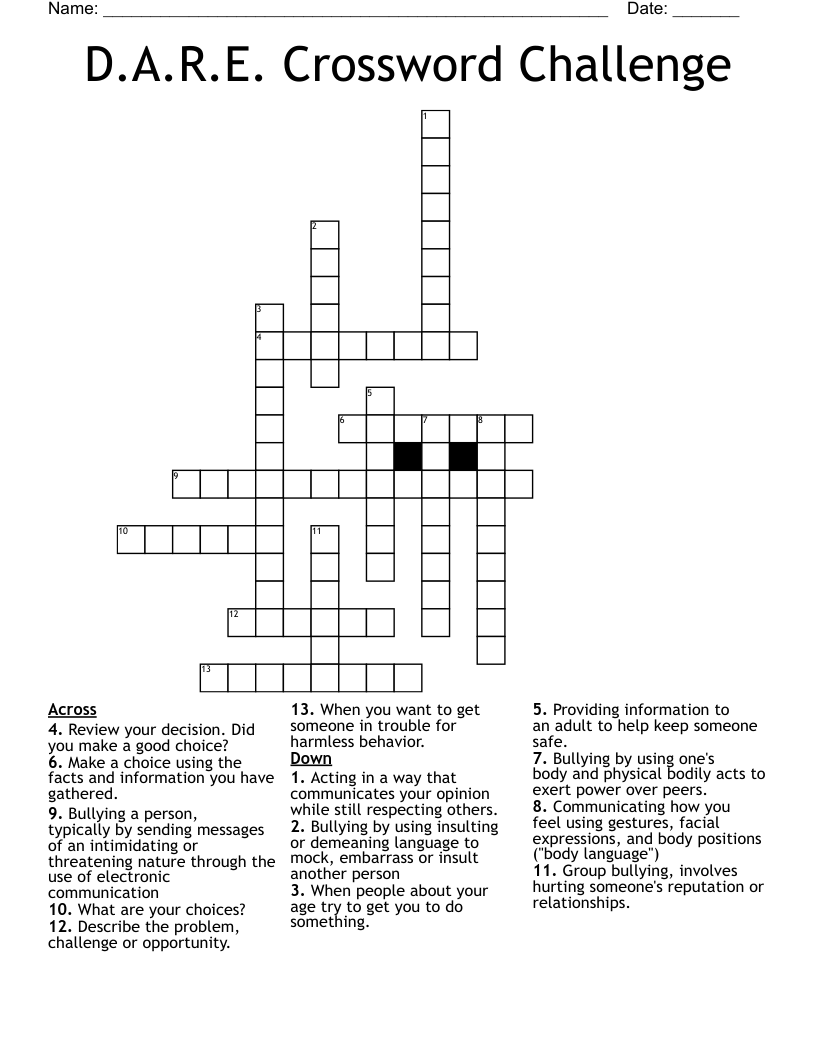 D.A.R.E. Crossword Challenge