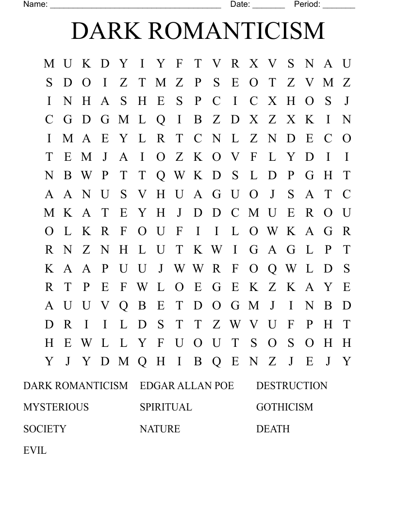 DARK ROMANTICISM Word Search