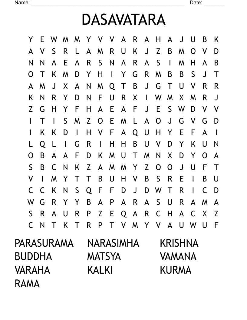 DASAVATARA Word Search