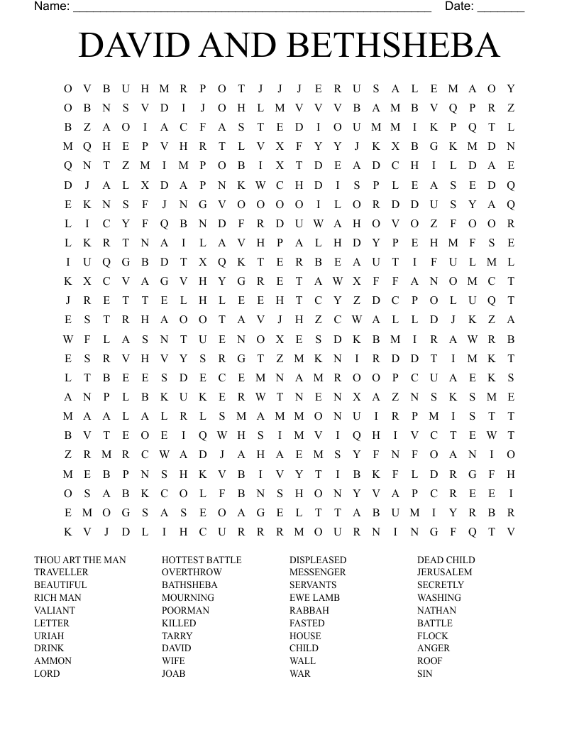 DAVID AND BETHSHEBA Word Search