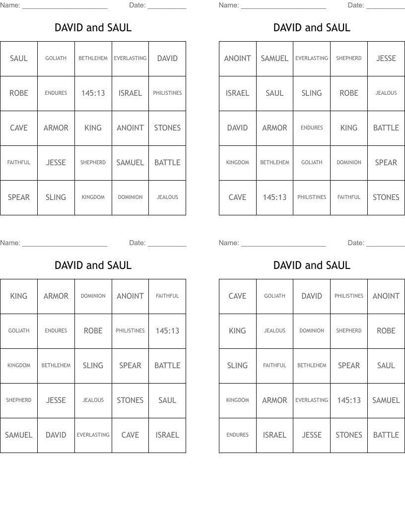 DAVID and SAUL Bingo Cards
