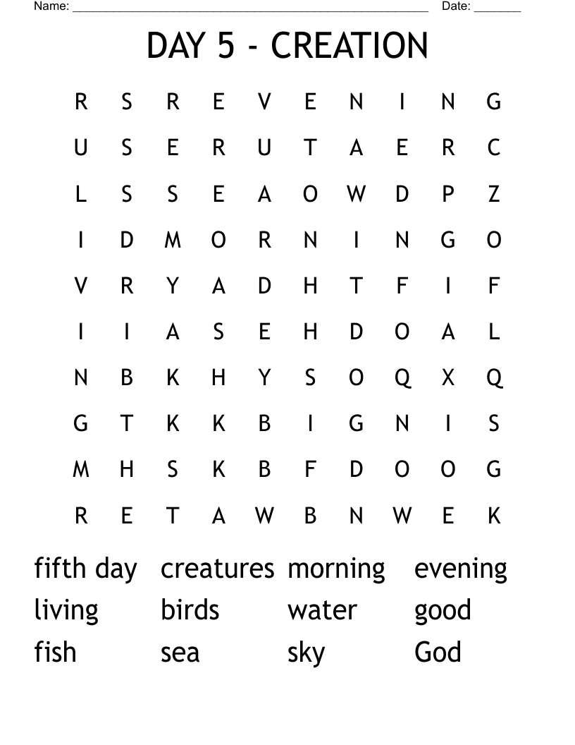 DAY 5 - CREATION Word Search