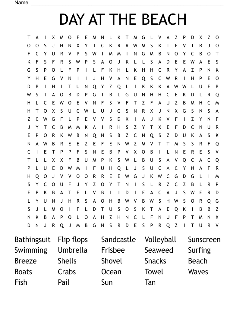 DAY AT THE BEACH Word Search