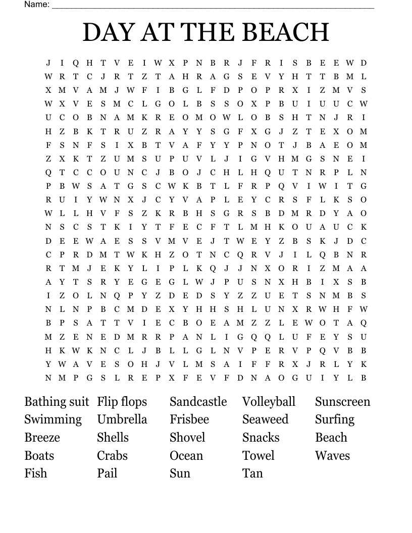 DAY AT THE BEACH Word Search