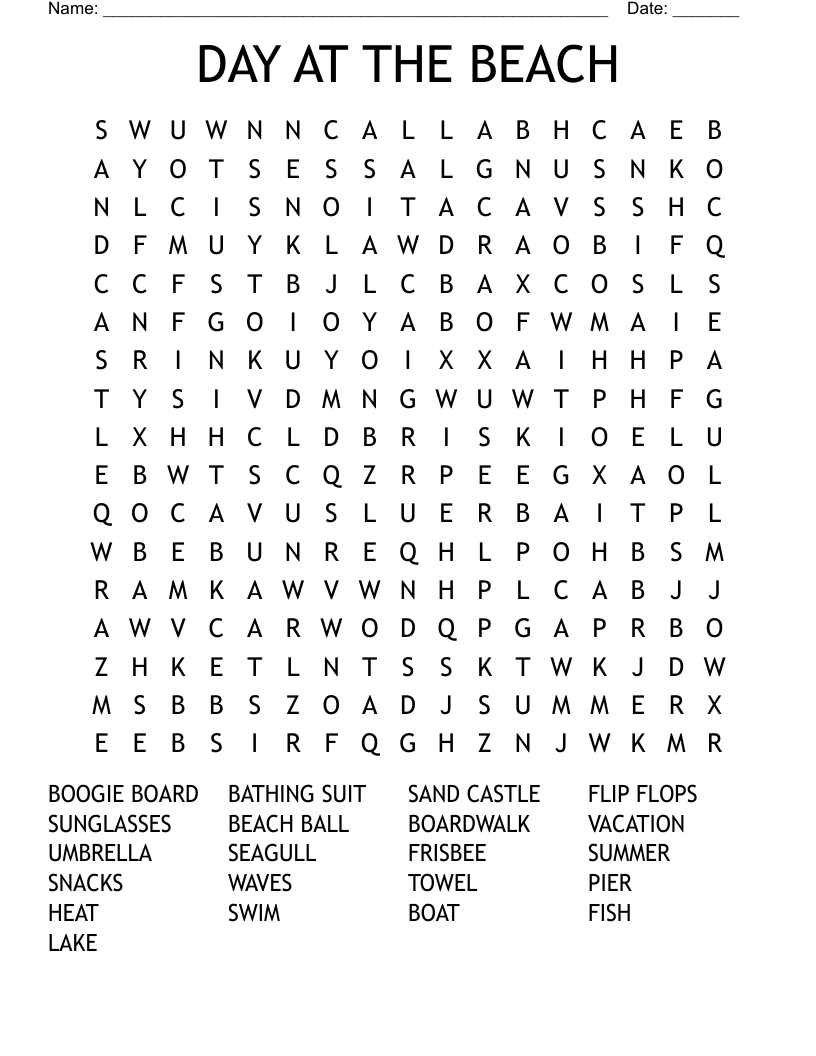 DAY AT THE BEACH Word Search