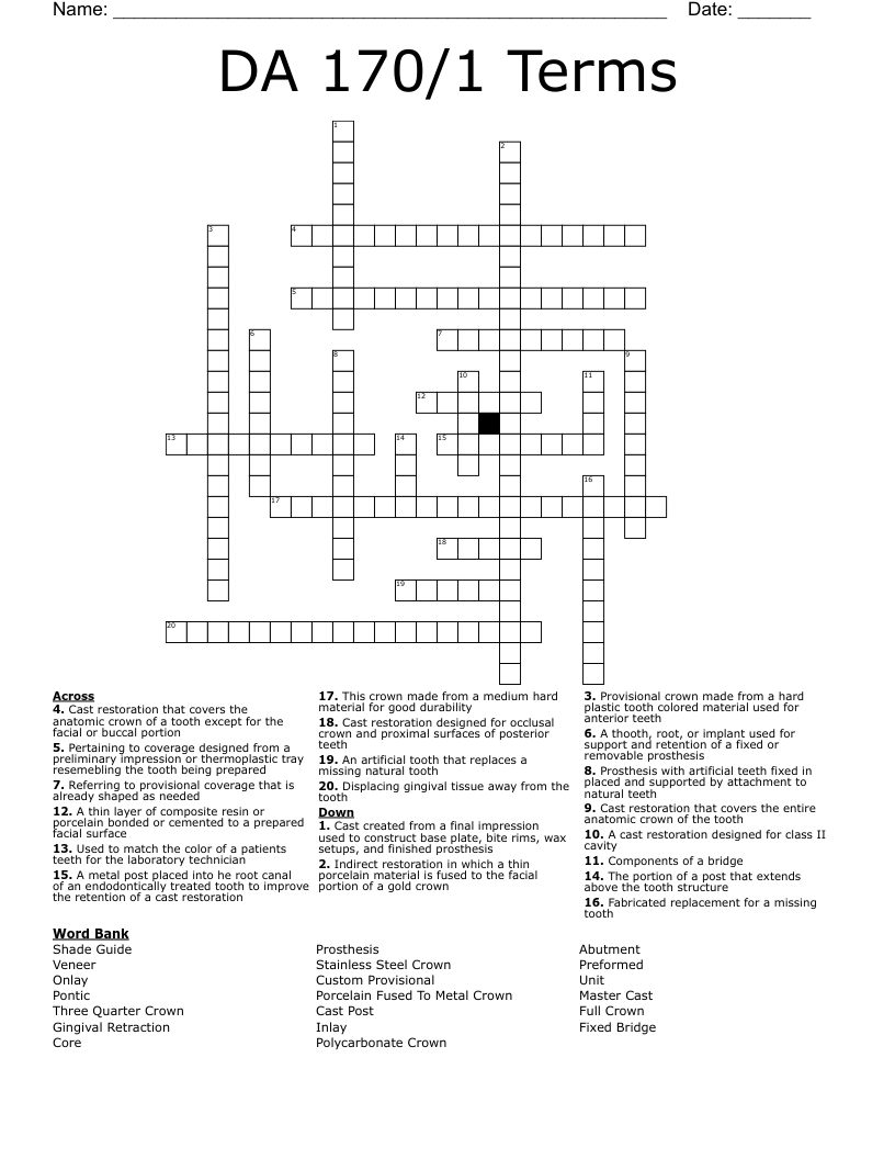 DA 170/1 Terms Crossword