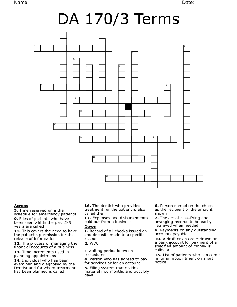 DA 170/3 Terms Crossword