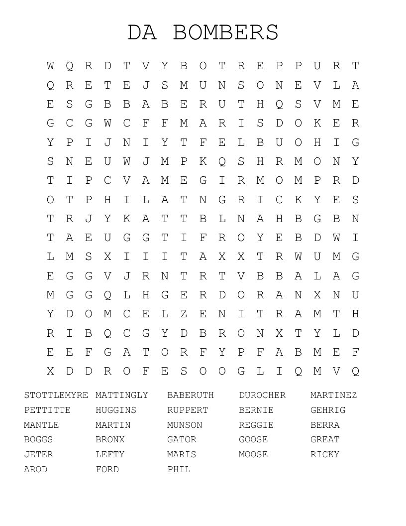 DA BOMBERS Word Search