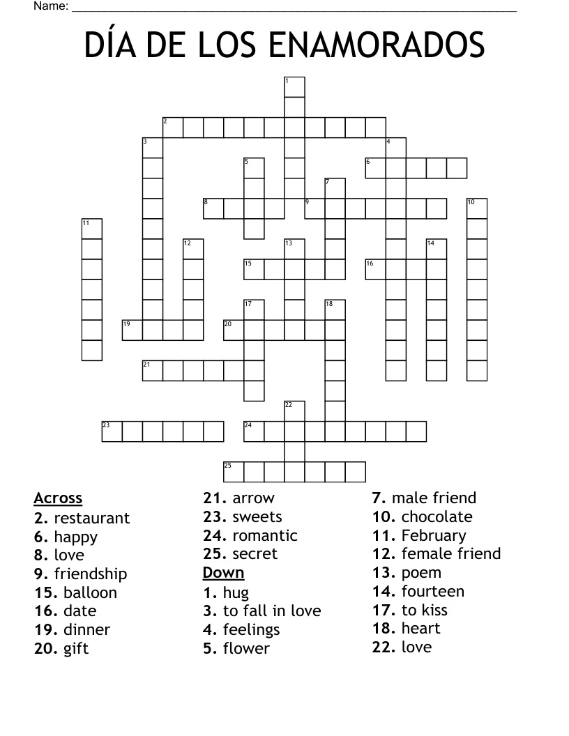 DÍA DE LOS ENAMORADOS Crossword