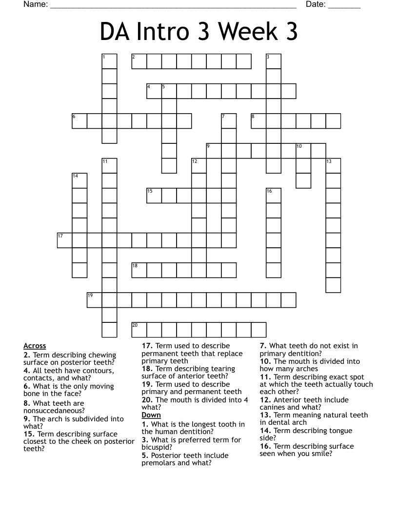 DA Intro 3 Week 3 Crossword