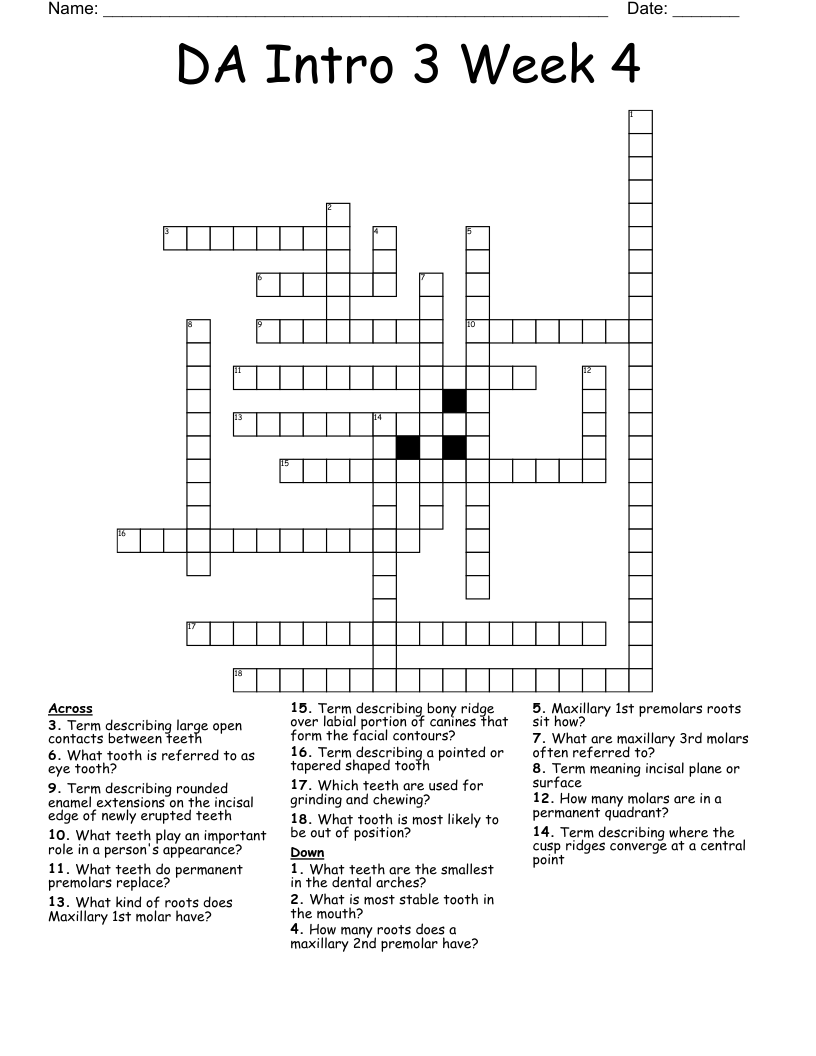 DA Intro 3 Week 4 Crossword