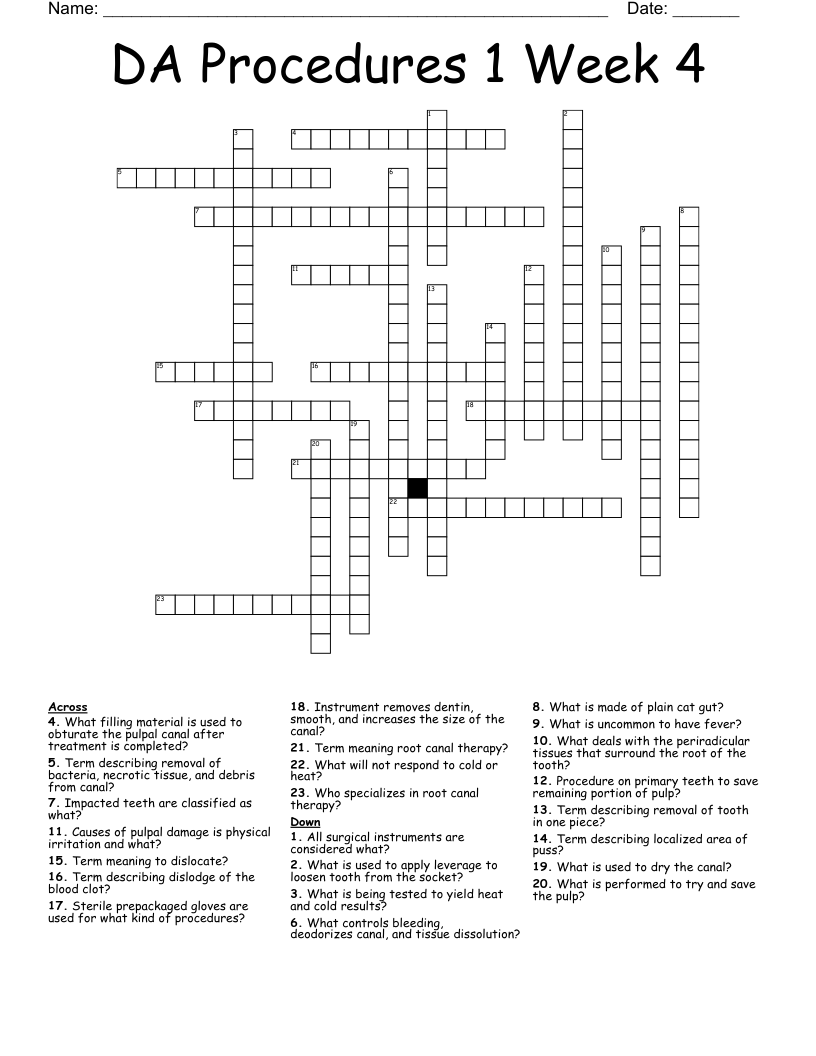 DA Procedures 1 Week 4 Crossword