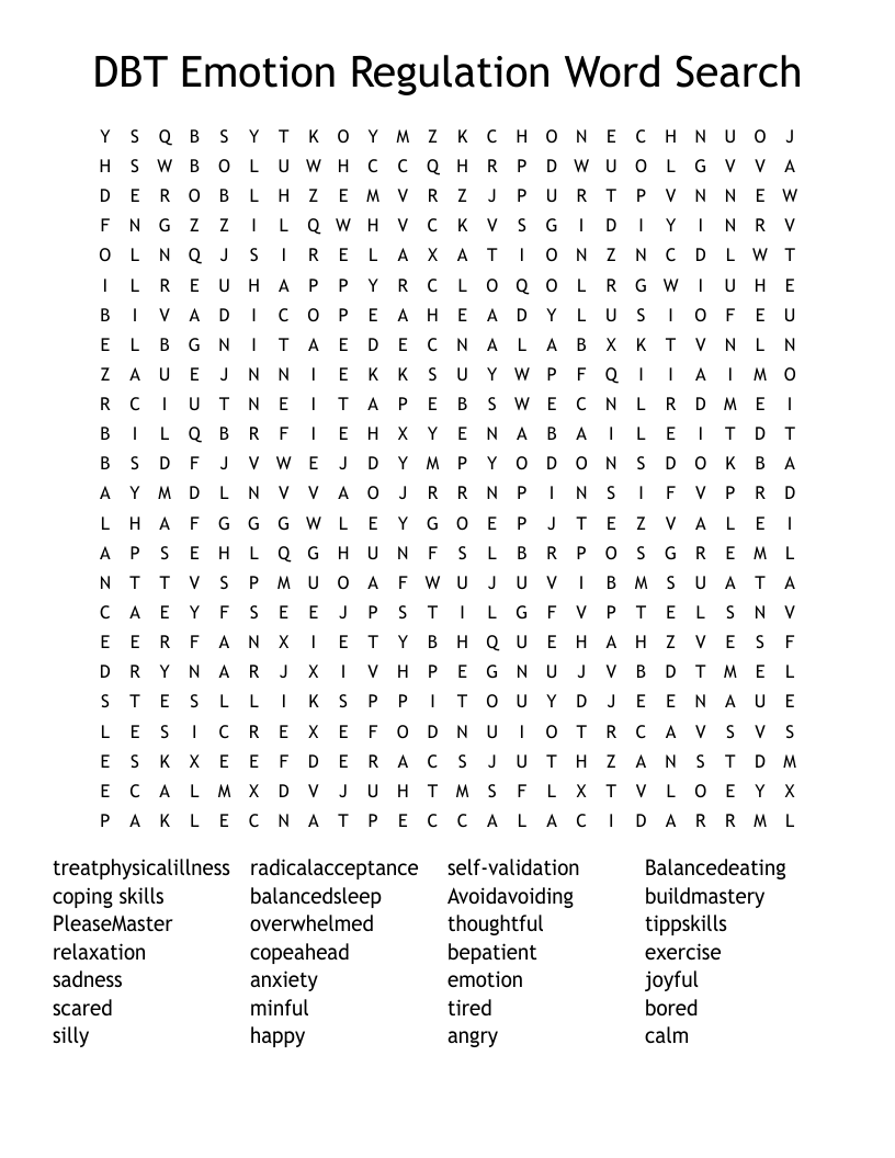 DBT Emotion Regulation Word Search