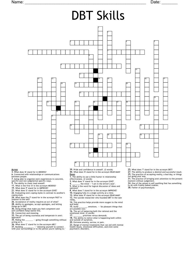 DBT Skills Crossword