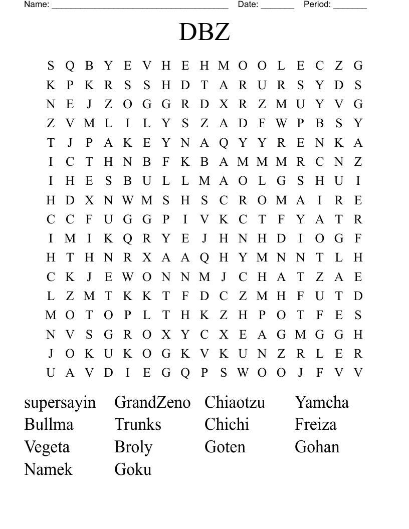 DBZ Word Search