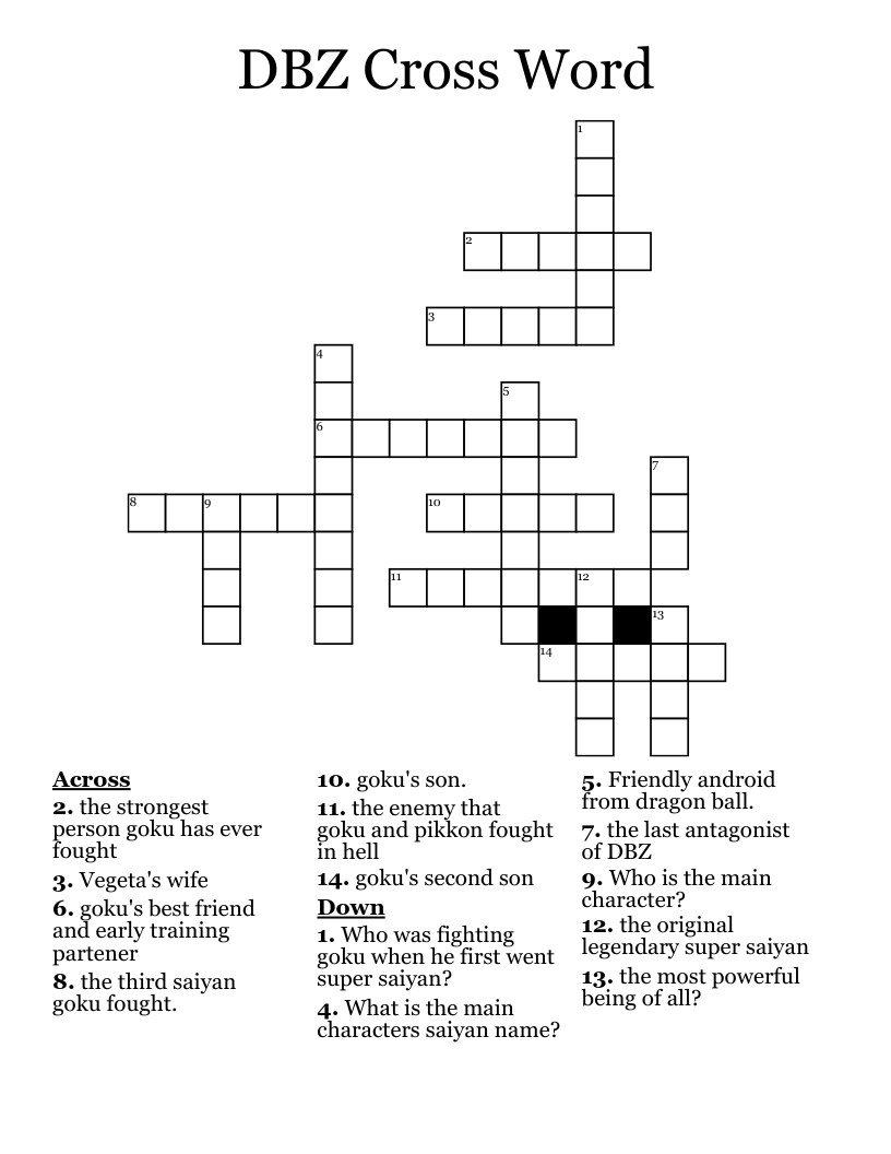 DBZ Cross Word