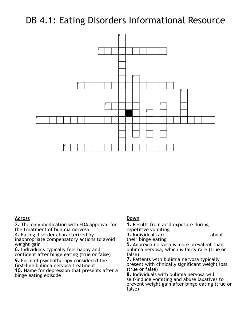 DB 4.1: Eating Disorders Informational Resource Crossword