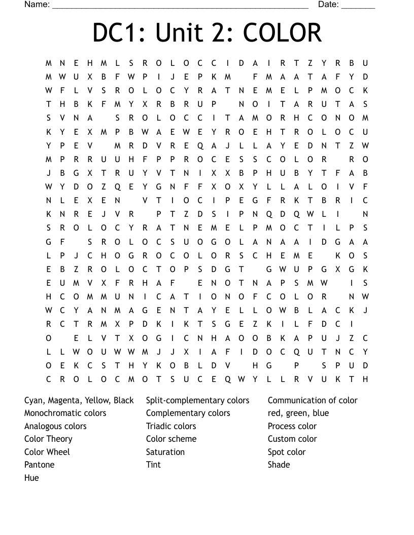 DC1: Unit 2: COLOR  Word Search