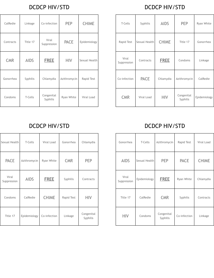 DCDCP HIV/STD Bingo Cards