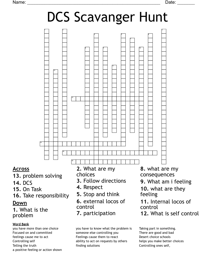 DCS Scavanger Hunt Crossword