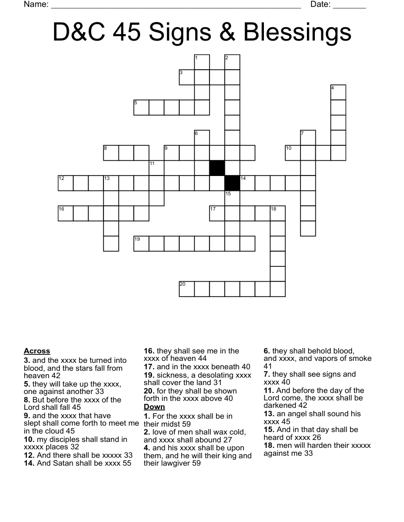 D&C 45 Signs & Blessings Crossword