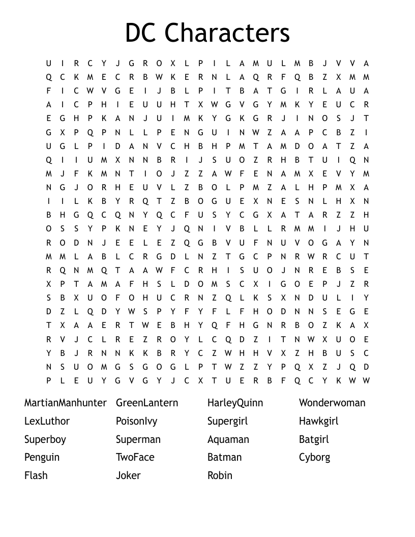 DC Characters  Word Search