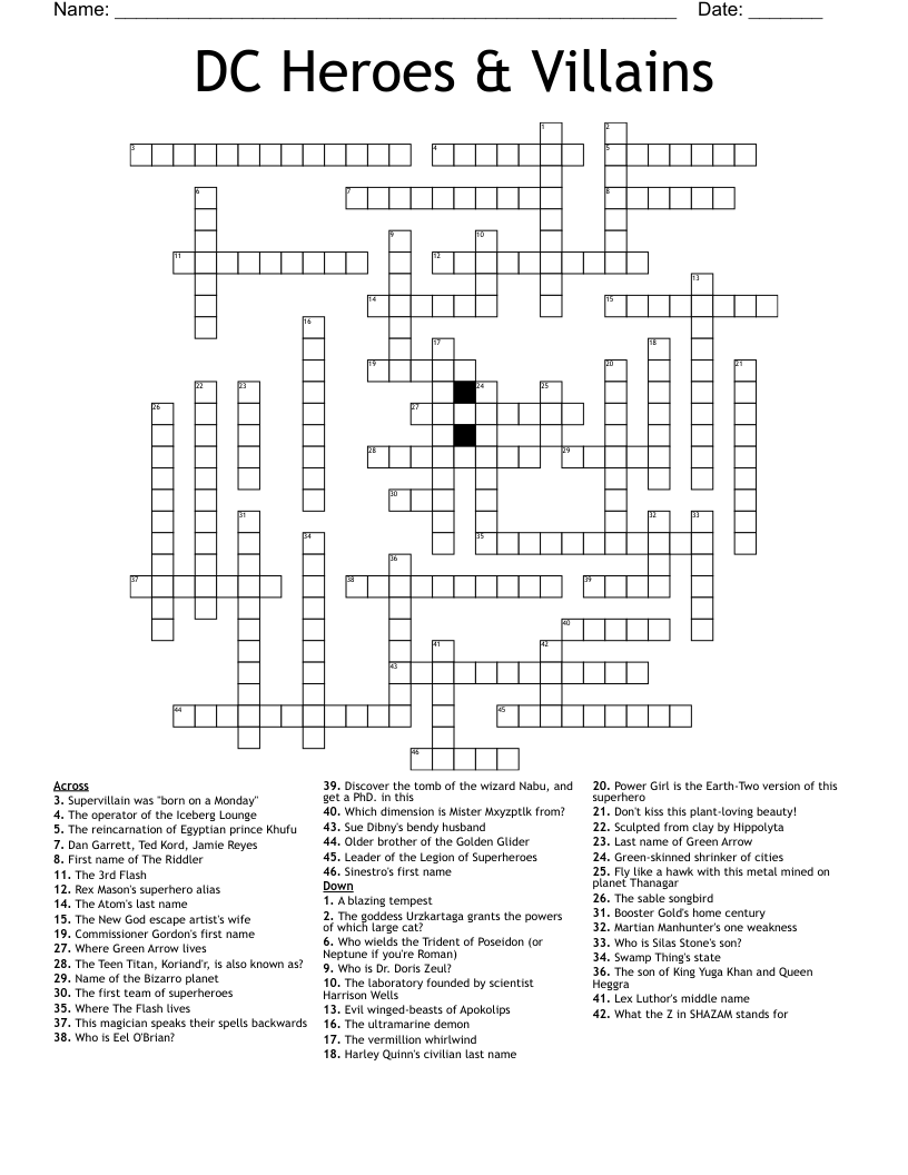 DC Heroes & Villains Crossword