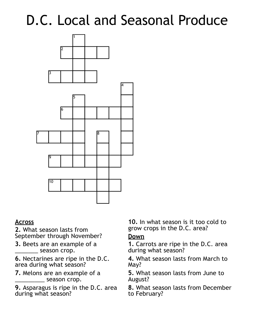 D.C. Local and Seasonal Produce Crossword