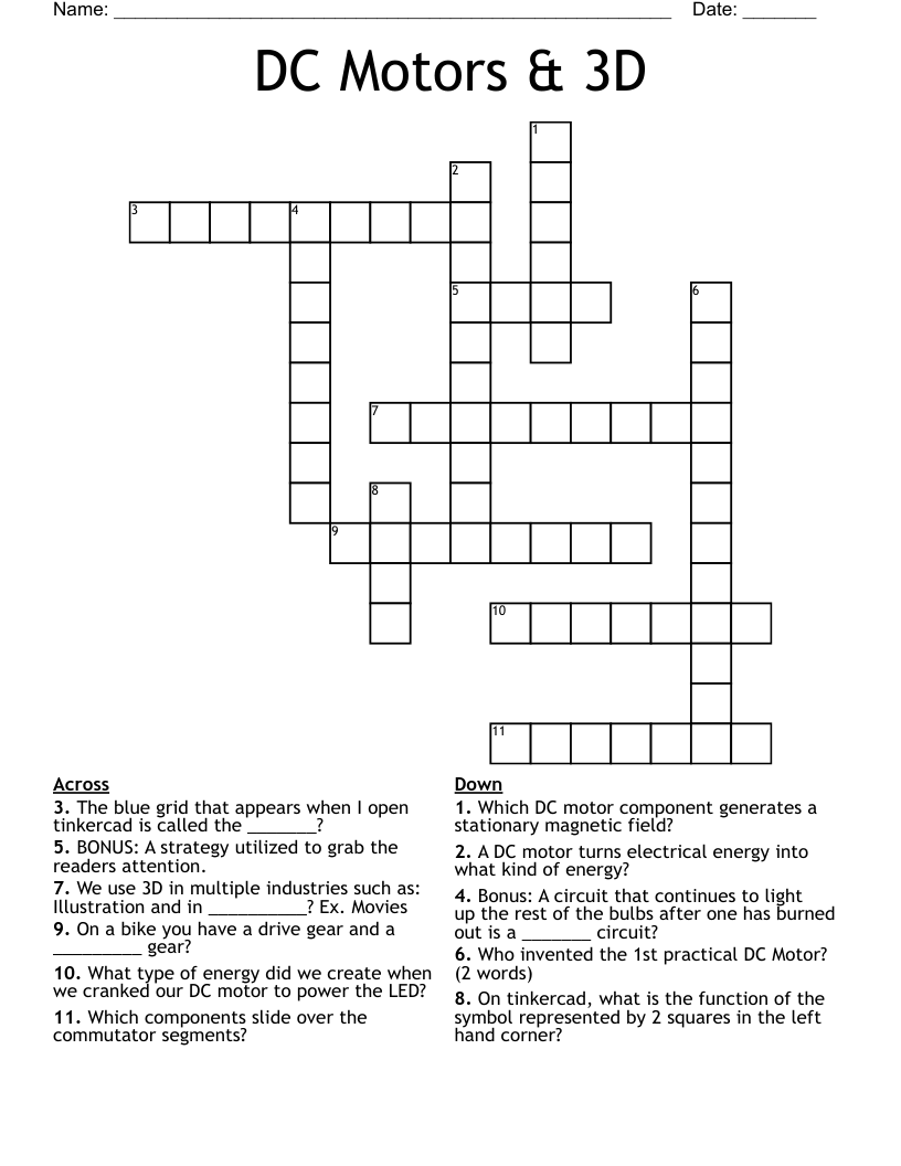 DC Motors & 3D  Crossword