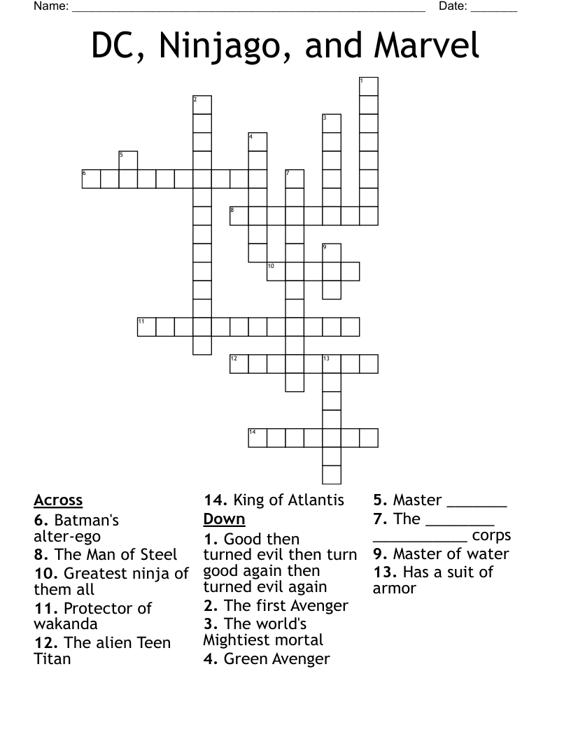 DC, Ninjago, and Marvel Crossword