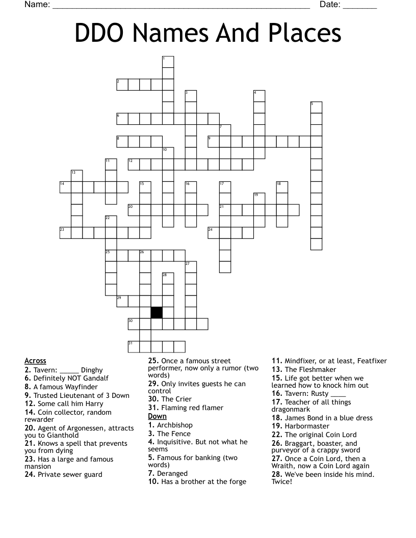 DDO Names And Places Crossword