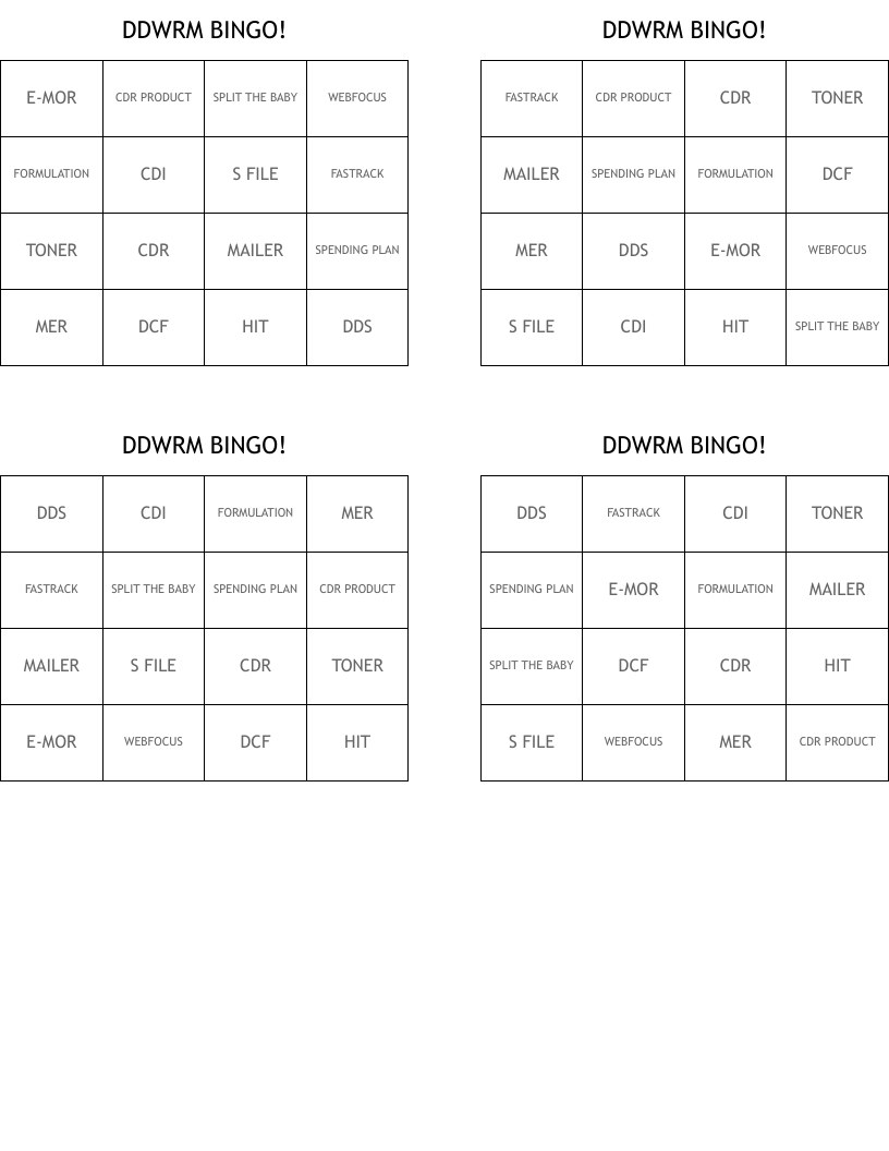 DDWRM BINGO!