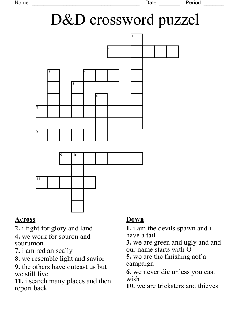 D&D crossword puzzel