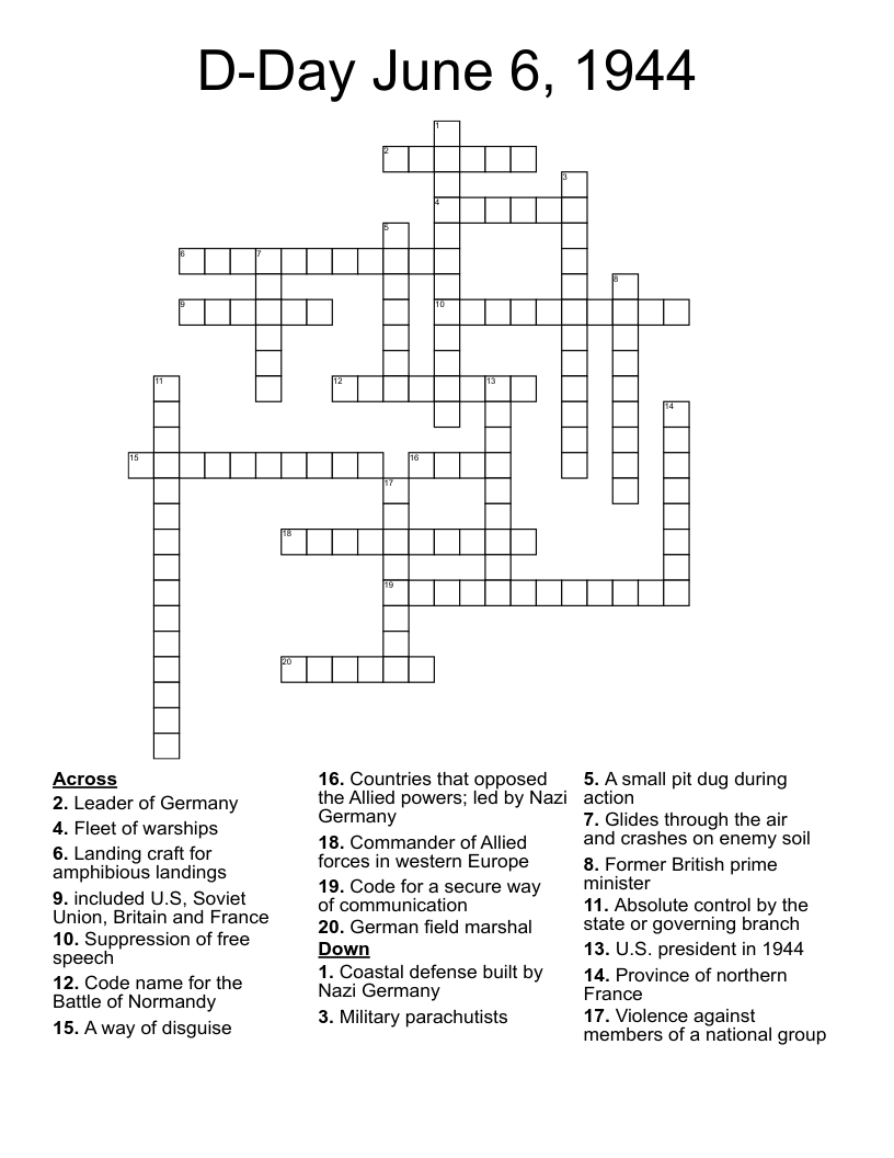 D-Day June 6, 1944 Crossword