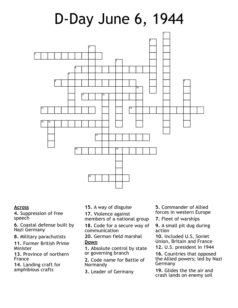 D-Day June 6, 1944 Crossword